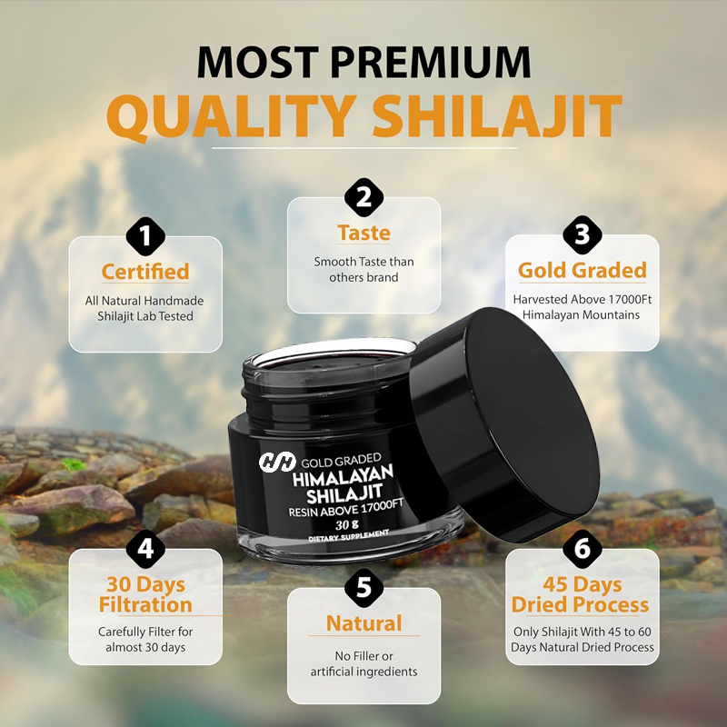 Shilajit Resin Pure - ชิลลาจิตแท้จากเทือกเขาหิมาลัย แห้งตามธรรมชาติ คัดเกรดเป็นทอง ประกอบด้วยแร่ธาตุจำเป็น 85 ชนิดขึ้นไป