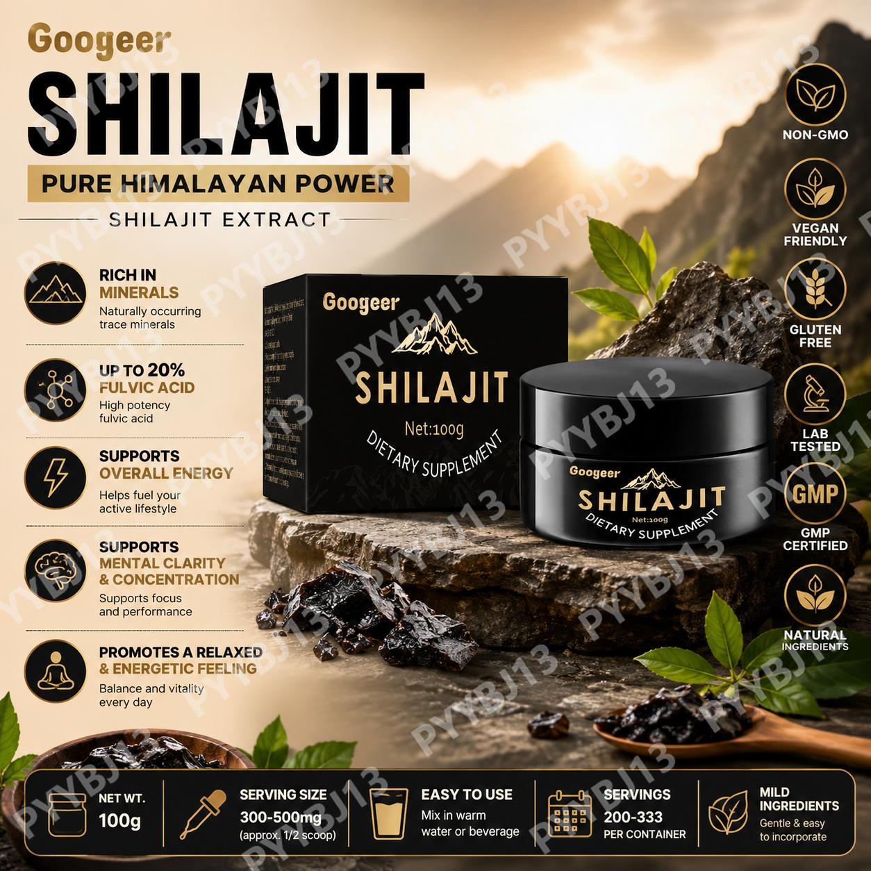 Shilajit Resin Pure - กูเกอร์ ชิลาจิต ดรอปส์ สูตรแร่ธาตุเข้มข้น พร้อมกรดฟุลวิกสูงสุด 20%