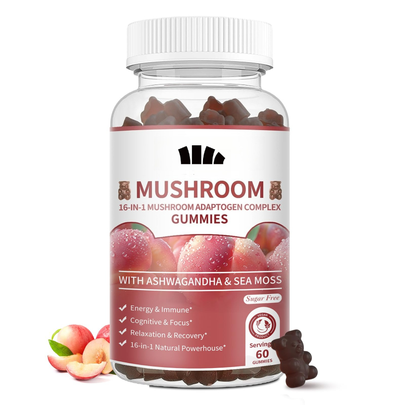 Lion Mane Mushroom - เยลลี่เห็ด 2500 มก. ประกอบด้วยสารสกัดจากเห็ดหลินจือ, เห็ดถั่งเช่า, เห็ดหลินจือขาว,