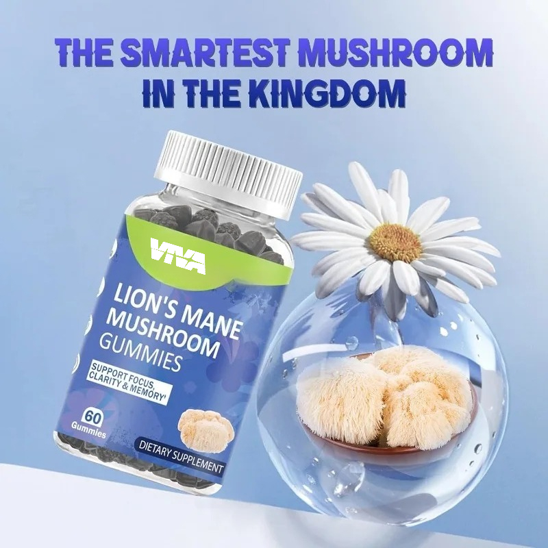 Lion Mane Mushroom - เยลลี่เห็ดสีทอง 1000 มก. สำหรับผู้ทานมังสวิรัติ รสเบอร์รี่รวม 60