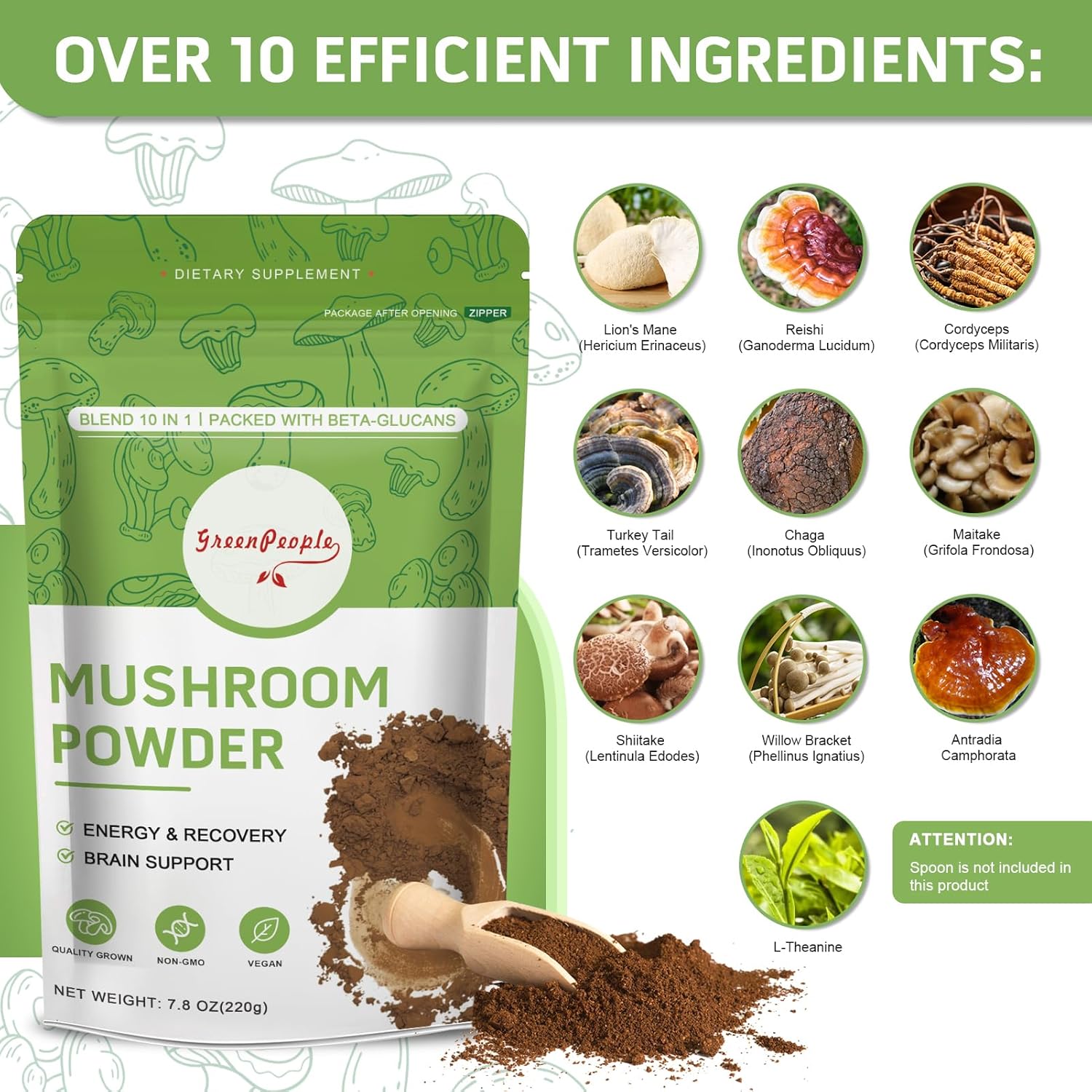 GREENPEOPLE ผงเสริมอาหารเห็ด 1 - Lion Mane Mushroom บทวิจารณ์และราคา