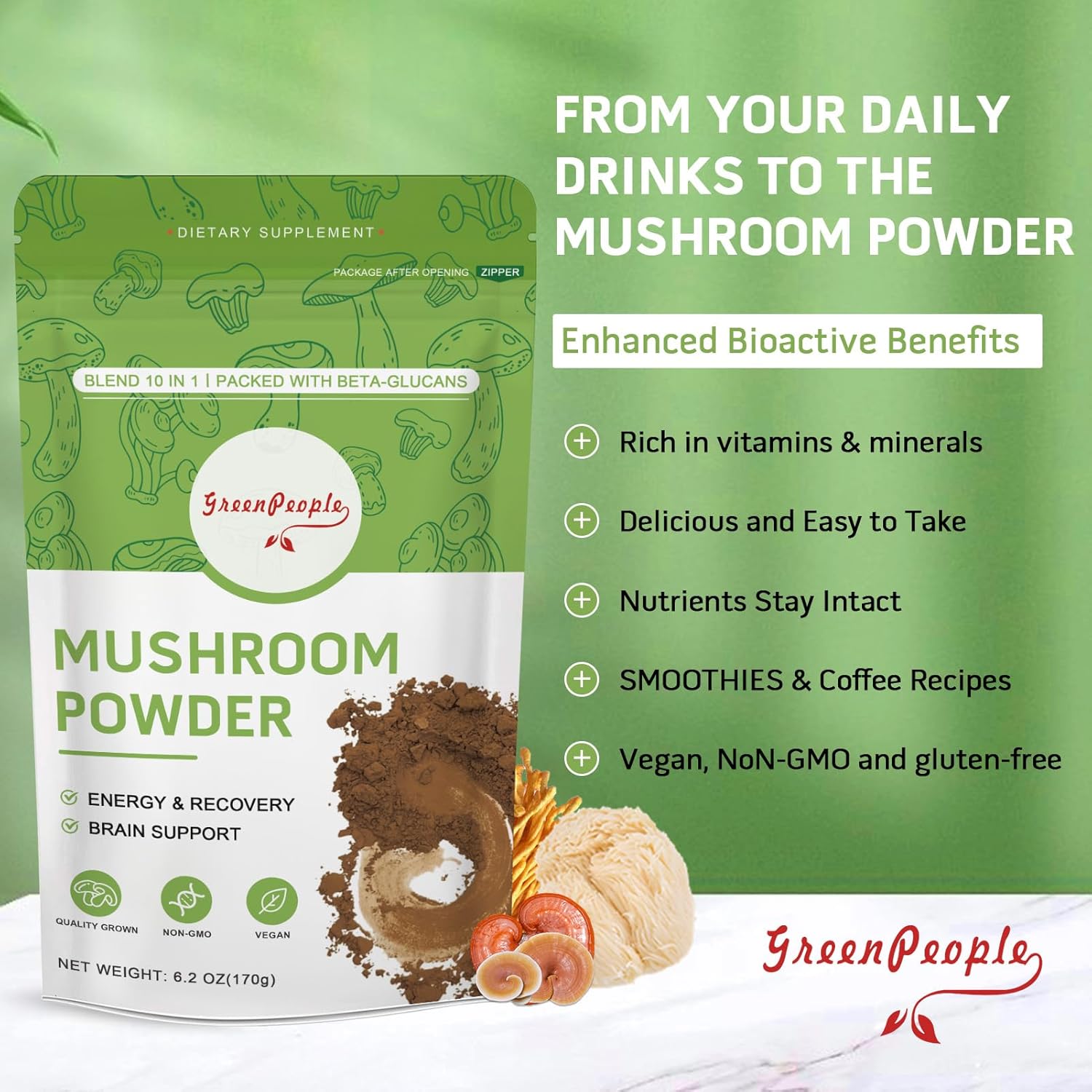 GREENPEOPLE ผงเสริมอาหารเห็ด 1 - Lion Mane Mushroom บทวิจารณ์และราคา
